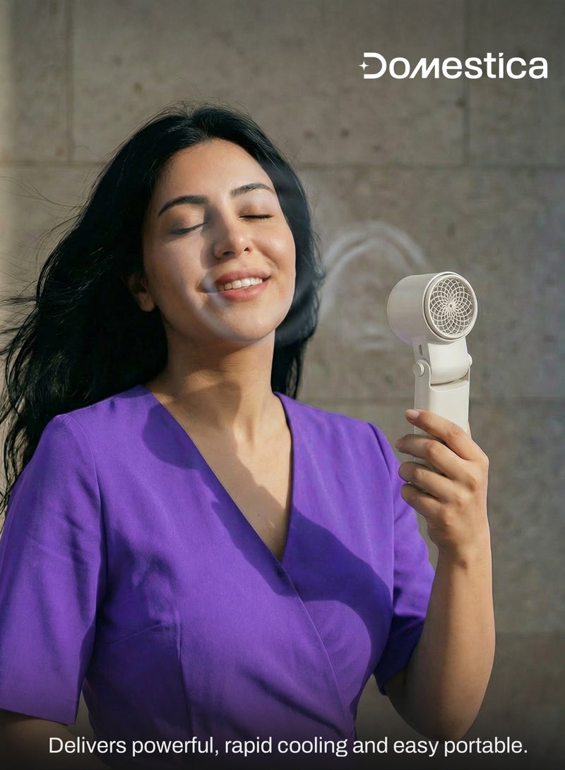 DOMESTICA Flö Portable Handheld Fan, 20000 RPM with IcyTouch™, 4000mAh USB Rechargeable Battery [Up to 12H], | Mini Pocket Hand Fan | Foldable Rechargeable Personal Fan, for Travel, Indoor & Outdoor Use Vanilla Pearl - Image 2